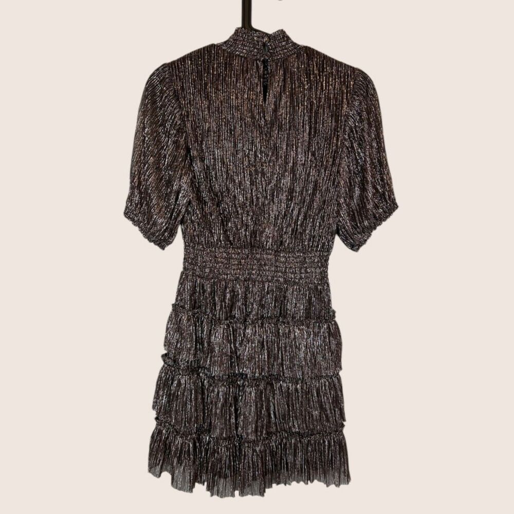 🌟 1 STATE METALLIC TIERED SMOCKED WAIST PUFF SHORT SLEEVE FULLY LINED DRESS XS - Picture 5 of 8